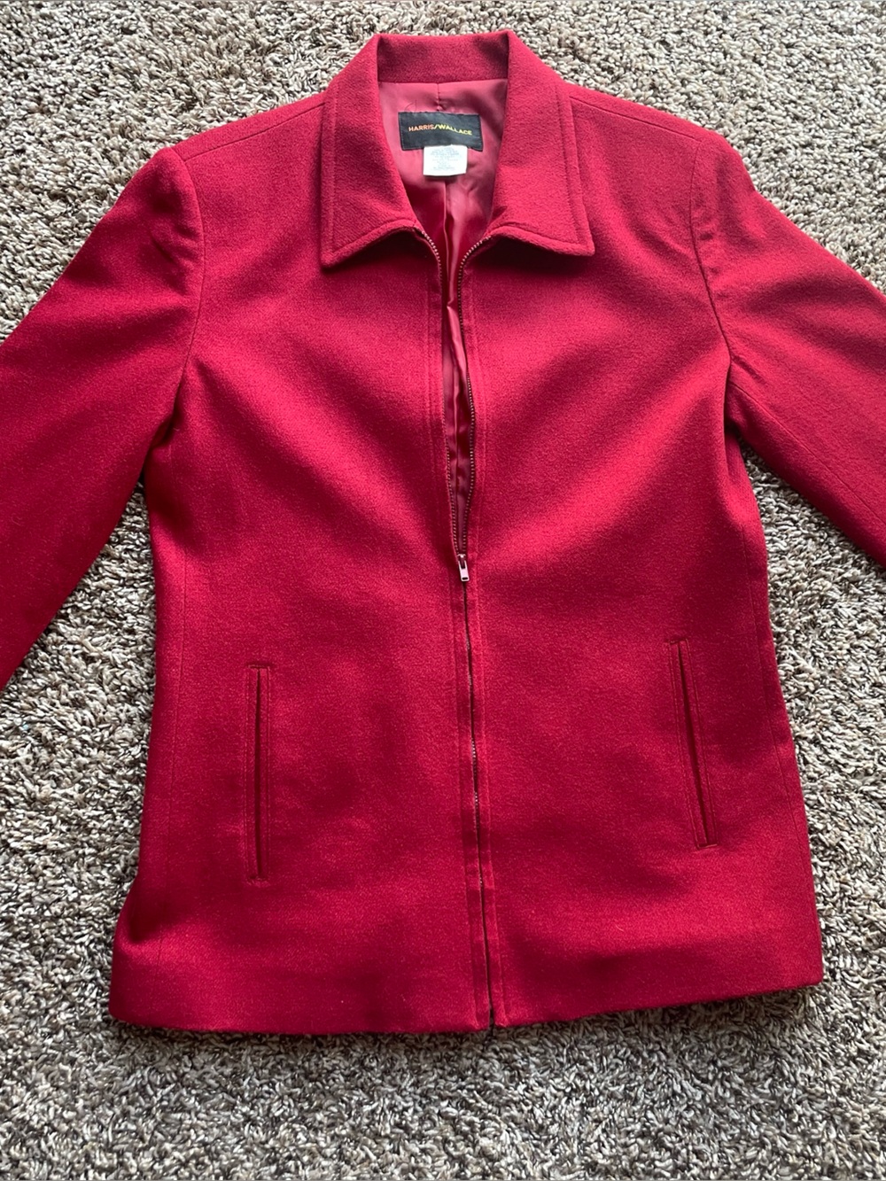 Vintage Harris / Wallace Red Zippered Structured Minimalist Wool Jacket Size 6